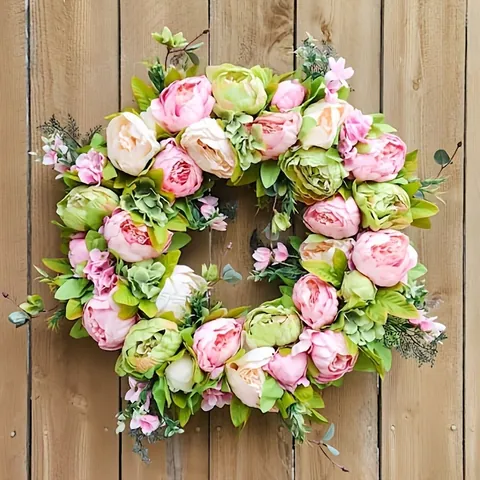 Künstlicher Pfingstrosenkranz Frühlingsblumengirlande Für Haustür Hochzeit Hotel Party Dekor Rosa Grün Weiß Wandbehang Florale Heimdekoration
