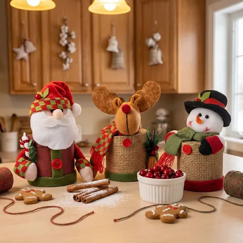 Handmade Christmas Linen Candy Jar Santa Reindeer Snowman Gift Box Portable Apple Bag For Holiday Party Decoration Kids Gift