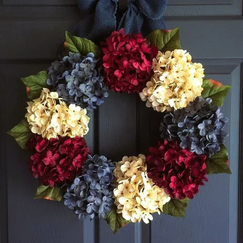 Independence Day Wreath Red White Blue Hydrangea Door Wreath With Burlap Bow For Front Door Wall Home Decoration