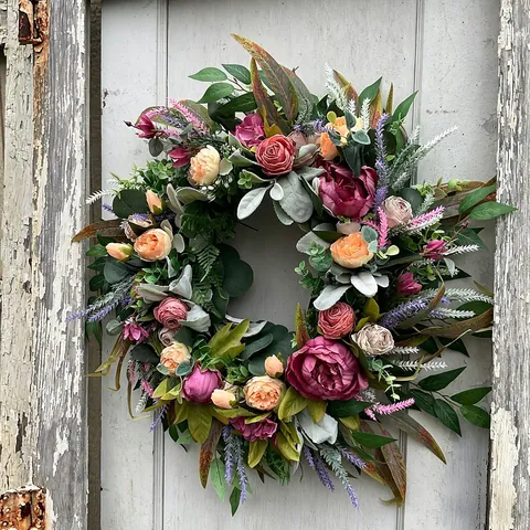 Autumn Harvest Peony Rose Artificial Wreath Thanksgiving Front Door Hanging Home Decor Modern Minimalist Floral Wreath