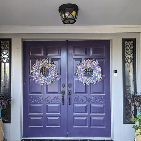 Artificial Colorful Lavender Wreath Round Floral Door Hanging Decoration For Home Wedding Party Festival Wall Decor Plastic Fabric Foam
