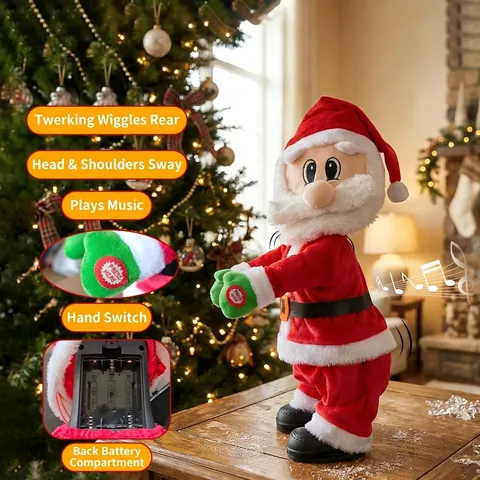 Electric Music Dancing Santa Claus Toy Shaking Hip Santa Ornament Fabric Holiday Decor For Christmas Party Kids Gift