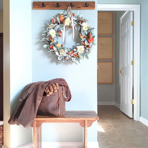 Artificial Autumn Wreath With Maple Leaves Acorns For Front Door Thanksgiving Harvest Decoration Rustic Home Ornament 40cm