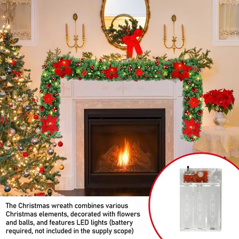 Künstliche Seidenblumen Weihnachtsgirlande Mit LED Lichtern Tannennadeln Kugeln Ornament Für Tür Fenster Weihnachtsbaum Deko Festlich Girlande