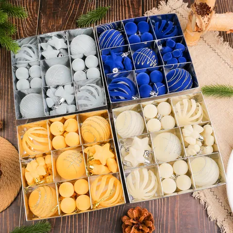 35 Stücke Beflockung Weihnachtsball Ornamente Set Für Weihnachtsbaum Dekoration Gemischte Formen Stern Engel Schleife Geschenkbox