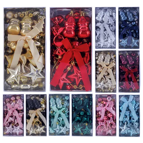 Assorted Christmas Tree Ornaments Set Plastic Electroplated Hanging Balls Star Reindeer Candy Shaped Festive Holiday Decor For Mall Hotel Home Party