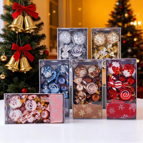 Bemalte Weihnachtskugel-Set Kunststoff Zuckerstange Form Hängedekorationen Für Weihnachtsbaum Zuhause Party Geschenkbox