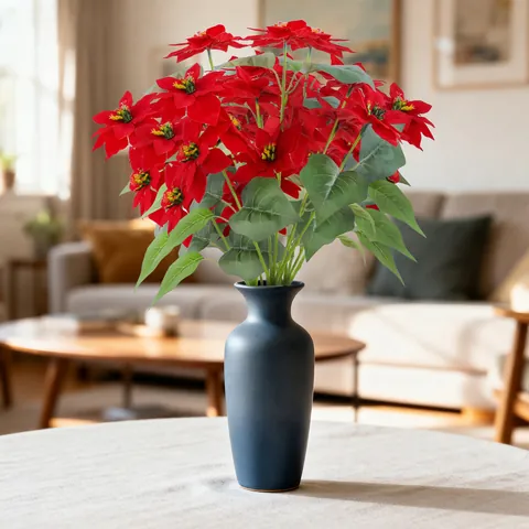 Artificial Poinsettia Bouquet Red Silk Look Flower Decoration For Christmas Home Decor Traditional Festive Floral Arrangement
