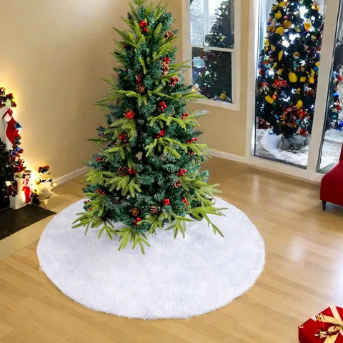 White Christmas Tree Skirt Plush Round Faux Fur Xmas Tree Mat For Holiday Party Home Decoration Soft Floor Carpet