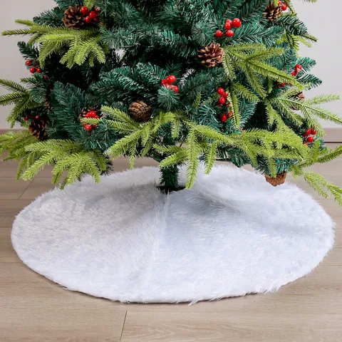 White Christmas Tree Skirt Plush Round Faux Fur Xmas Tree Mat For Holiday Party Home Decoration Soft Floor Carpet