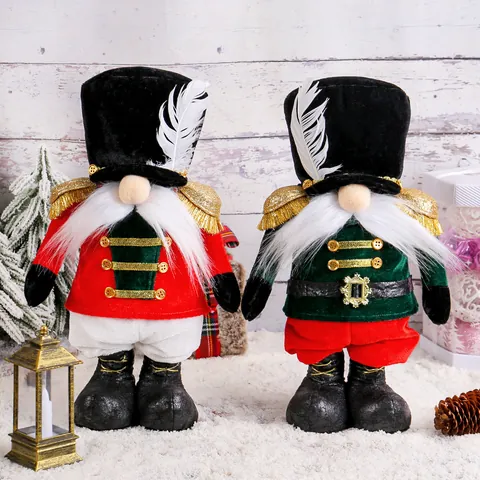 Nussknacker Soldat Stil Weihnachten Gnom Puppe Teleskop Plüschtier Rot Grün Samt Festliche Indoor Home Dekor Feiertag Ornament