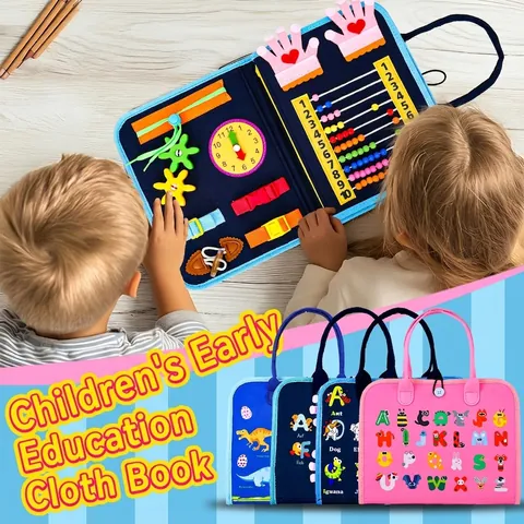 Montessori Busy Board Felt Sensory Toy For Toddlers Basic Skills Alphabet Animal Dinosaur Pattern Early Educational Travel Toy