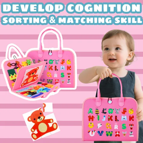 Montessori Busy Board Felt Sensory Toy For Toddlers Basic Skills Alphabet Animal Dinosaur Pattern Early Educational Travel Toy