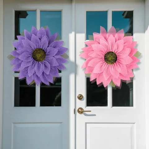 Rustic Burlap Sunflower Wreath Artificial Mesh Flower Door Hanging Ornament For Thanksgiving Fall Home Festival Decoration