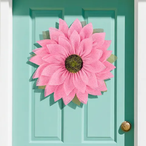 Rustic Burlap Sunflower Wreath Artificial Mesh Flower Door Hanging Ornament For Thanksgiving Fall Home Festival Decoration