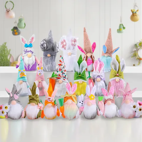 Easter Bunny Gnome Faceless Doll Plush Decoration Handmade Bunny Ears Gnome With Carrot Egg Spring Holiday Home Decor Gift