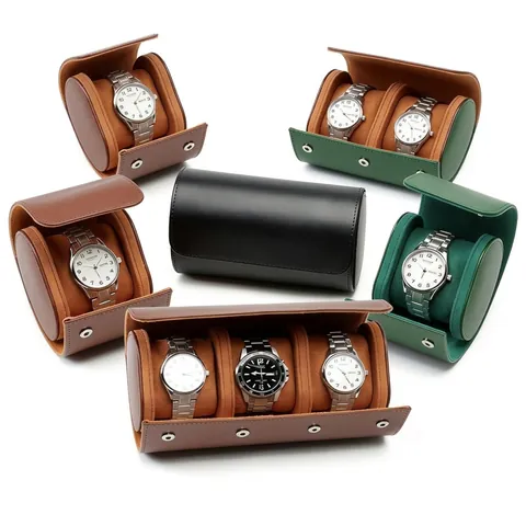 Portable Leather Watch Storage Box Travel Watch Roll Organizer With Metal Buckle Protective Watch Case For Men Women