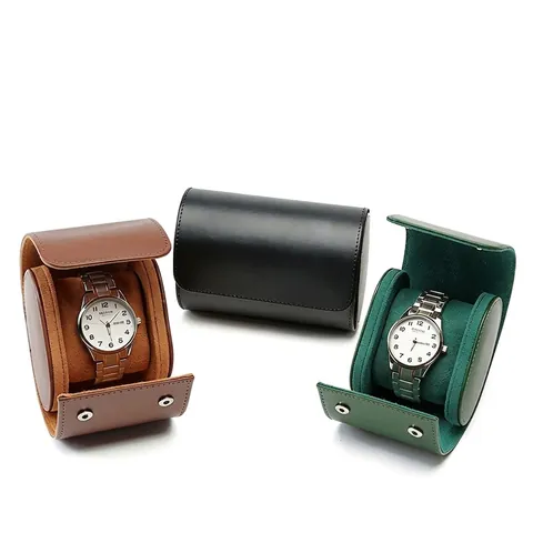 Portable Leather Watch Storage Box Travel Watch Roll Organizer With Metal Buckle Protective Watch Case For Men Women