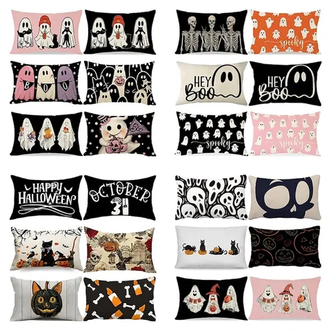 Μαξιλαροθήκη Μέσης Halloween Φάντασμα Μαύρη Γάτα Νυχτερίδα Διακοσμητική Λινή για Καναπέ Κρεβάτι Διακόσμηση Σπιτιού