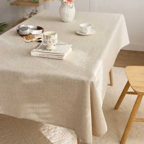 Japanese Minimalist Polyester Tablecloth Thickened Rectangular Solid Color Linen Texture Table Cover for Dining Table