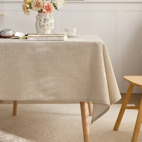 Japanese Minimalist Polyester Tablecloth Thickened Rectangular Solid Color Linen Texture Table Cover for Dining Table