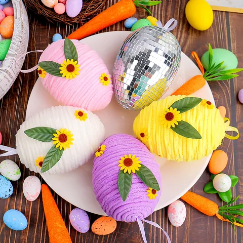 Easter Egg Hanging Decoration Woven Polyester Foam Egg With Sunflower For Party Home DIY Holiday Ornament Prop