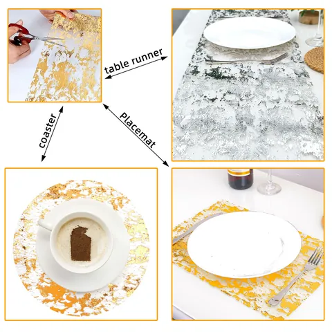 Bronzing Polyester Mesh Roll Table Runner Glitter Foil Mesh Fabric For Wedding Party Festival Table Decoration Gold Silver