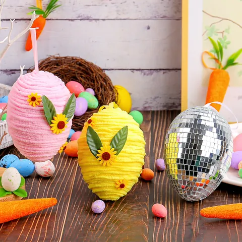 Easter Egg Hanging Decoration Woven Polyester Foam Egg With Sunflower For Party Home DIY Holiday Ornament Prop
