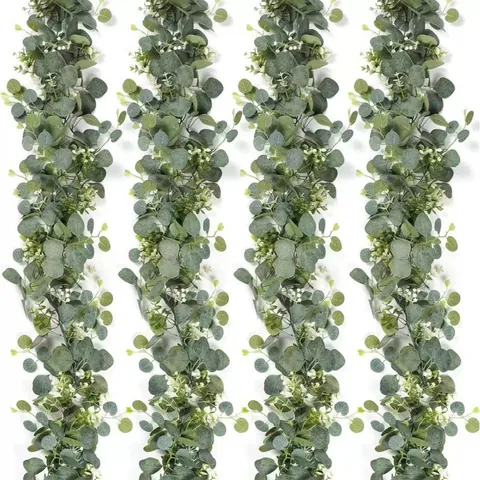 Artificial Eucalyptus Garland With White Gypsophila Faux Greenery Vine For Wedding Home Wall Hanging Party Decor Grey Green Leaves