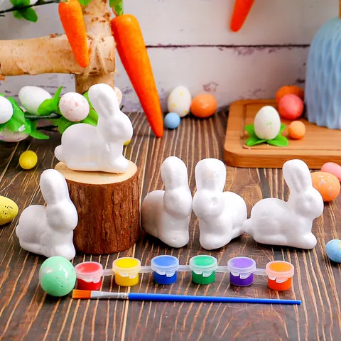 DIY Hand-painted Easter Bunny Foam Egg Set Children Cartoon Graffiti Art Supplies For Festival Party Home Decor Children Craft