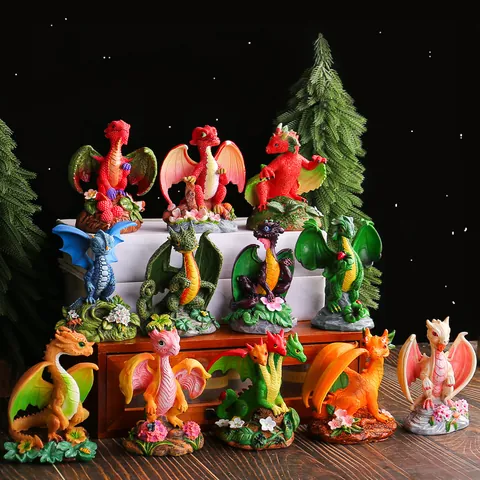 Creative Resin Flying Dragon Figurine Garden Ornament Cute Colorful Dinosaur Statue For Home Patio Fantasy Sculpture Decor