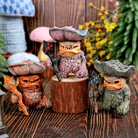 Magische Märchen Pilz Gnom Monster Ornament Harz Handbemalt Statue Garten Haus Schreibtisch Deko Fantasy Kreatur Skulptur Geschenk