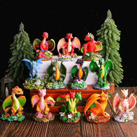 Creative Resin Flying Dragon Figurine Garden Ornament Cute Colorful Dinosaur Statue For Home Patio Fantasy Sculpture Decor