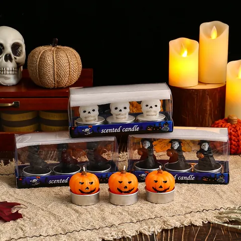 Halloween Scented Candle Set Pumpkin Skull Witch Black Cat Decorative Paraffin Wax Candles For Party Home Halloween Decor