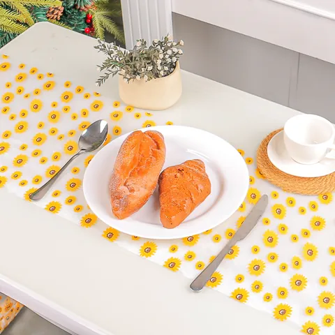 Sunflower Printed Polyester Mesh Roll Table Runner Decorative Mesh Fabric For Party Wedding Dining Table Home Decor Pastoral Style