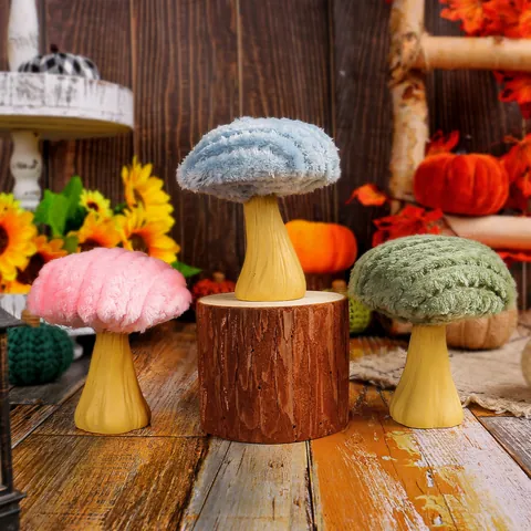 Cute Plush Mushroom Ornament Plaster Base Desktop Decoration For Autumn Festival Home Office Table Window Decor Handmade Craft Gift
