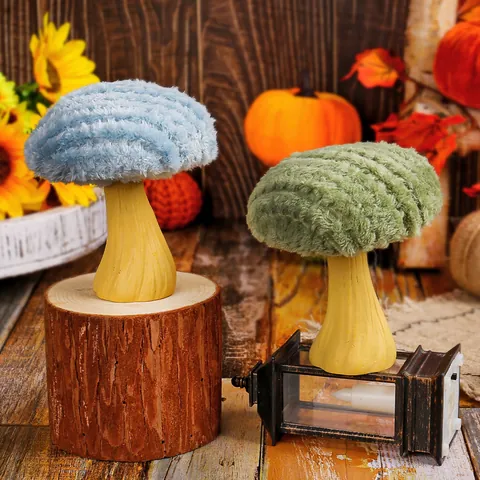 Cute Plush Mushroom Ornament Plaster Base Desktop Decoration For Autumn Festival Home Office Table Window Decor Handmade Craft Gift