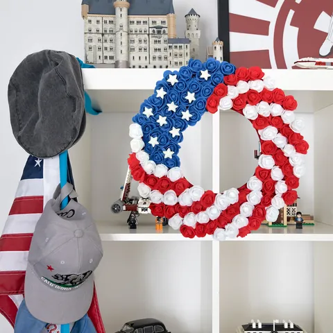 Independence Day Wreath July 4th Patriotic Door Wreath Red White Blue Stars Stripes Floral Anchor Heart Shape Hanging Decor