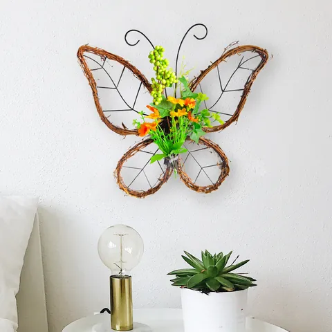 Butterfly Shaped Withered Branch Wreath Door Hanging Spring Artificial Flowers Iron Vine Ring For Home Party Garden Decor