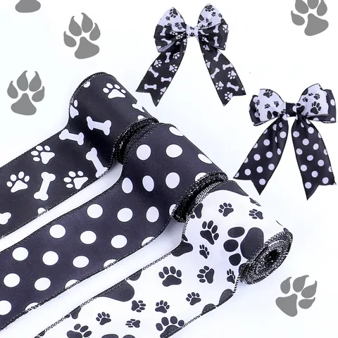 Nastro Animato Con Zampe di Cane Per Fiocchi Fai da Te Confezioni Regalo Per Animali Motivo a Pois e Ossa Decorazione per Feste