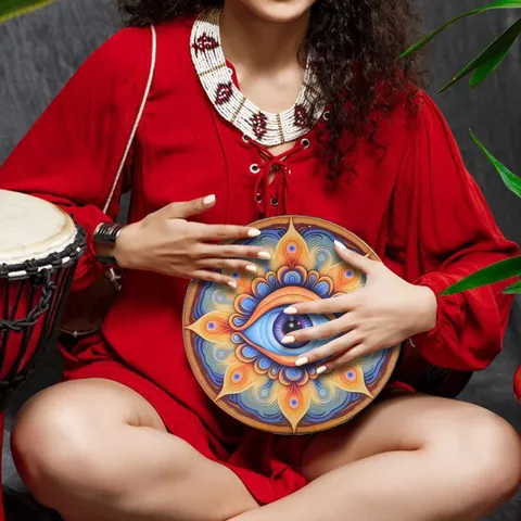 Handmade Shamanic Drum With Drumstick Mysterious Totem Percussion Instrument Home Decor Tree Of Life Mandala Eye Pattern
