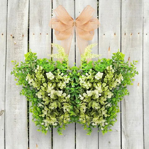 Butterfly Artificial Greenery Wreath With Large Burlap Bow For Mother's Day Spring Front Door Garden Home Wall Hanging Decor