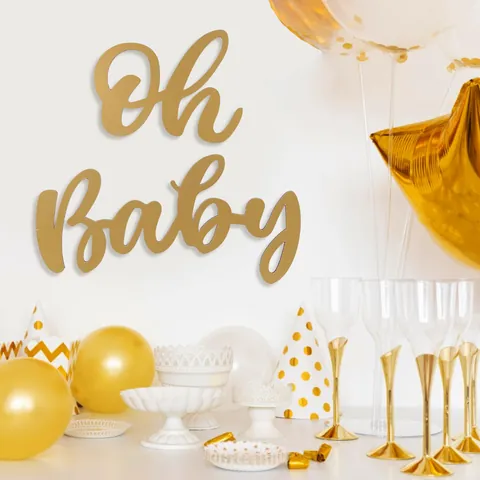 Wood Oh Baby Sign Party Decoration Plaque For Baby Shower Wedding Propose Engagement Background Props Wall Decor Set