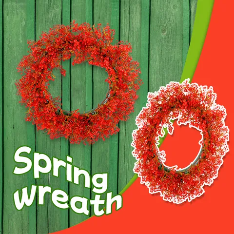 Rode Kunstbloemen Krans Voor Voordeur Buiten Tuin Huisdecoratie Lente Rond Plastic Simulatie Krans Decoratie
