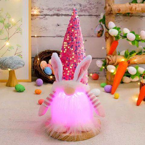 Easter Glowing Bunny Gnome Sequin Rabbit Ear LED Plush Doll Nordic Gnome Ornament For Easter Party Festival Home Table Decoration Gift