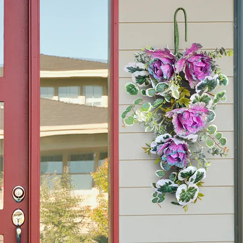 Artificial Sunflower Teardrop Swag Wreath For Front Door Wall Hanging Decoration Rustic Polyester Plastic Floral Spring Ornament Home Living Room Decor