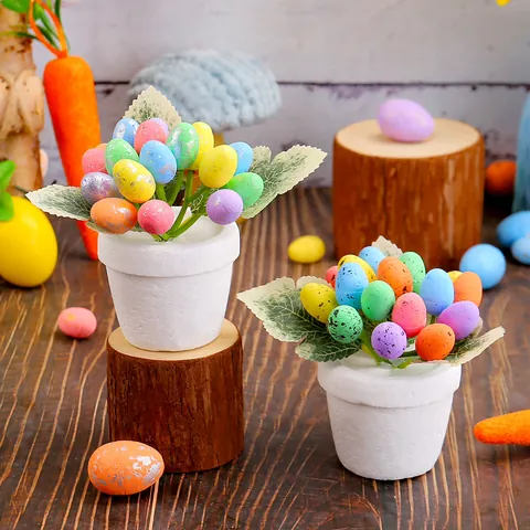 Easter Egg Potted Plant Artificial Spotted Glitter Eggs Decoration For Home Garden Yard Festive Easter Party Ornament
