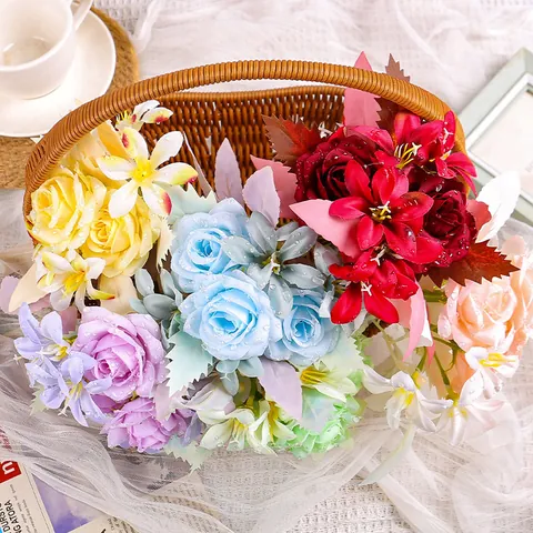 Artificial Silk Rose Bouquet With Water Droplets For Wedding Party Home Table Centerpiece Photography Props Decor Floral Decoration