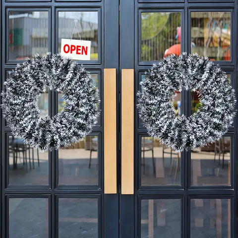 Large Fluffy Plastic Christmas Tinsel Wreath Circular Door Hanging Ornament For Festive Mall Hotel Home Party Decoration