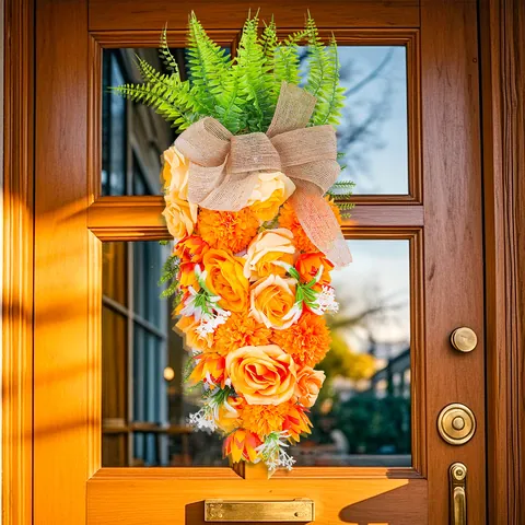 Pasen Wortel Hangende Krans Kunstmatige Rozenbloem Swag Decoratie Met Jute Strik Voor Buitendeur Tuin Home Decor